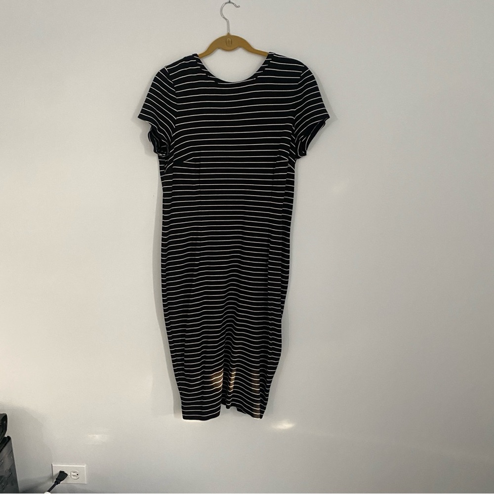 Anne Taylor Black and White Striped Dress Petite Large